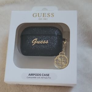 New Sealed Guess Glitter Black AirPods Case with Gold Logo Emblem